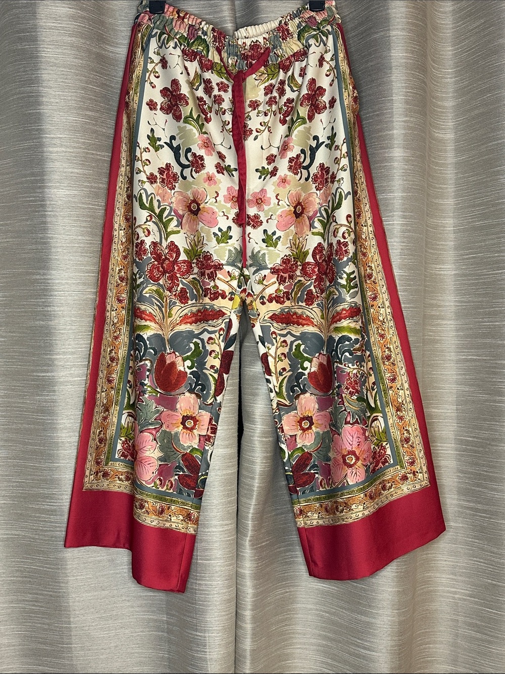 ZARA Floral Satin Wide-Leg Pants - Multicolor